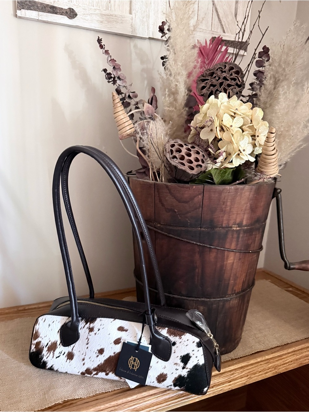 House of Harlow 1960 Black and brown on white cowhide - NWT
